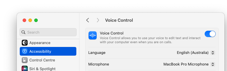 Turn on Voice Control